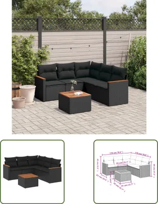 Produktbild von The Living Store 6-tlg. Garten-Sofagarnitur mit Kissen Schwarz Poly Rattan