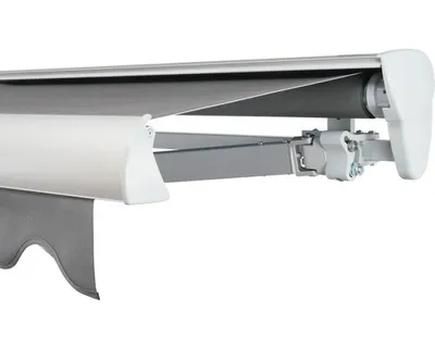 Produktbild von SOLUNA Halbkassettenmarkise Classic 4x2,5 Stoff Dessin 320925 Gestell E6EV1 silber eloxiert Antrieb rechts inkl. Motor,