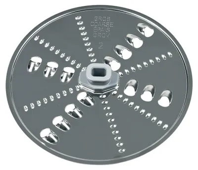 A close-up, top-down view of a food processor disc.