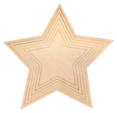 Produktbild von Sternen Set aus Holz, 6-teilig, 42,5 cm ø, 5 Sterne in verschiedenen Durchmessern 26,5 – 42,5 cm, 1 Sternenplatte 22,5 cm, natur,, zum Bemalen und Dekorieren