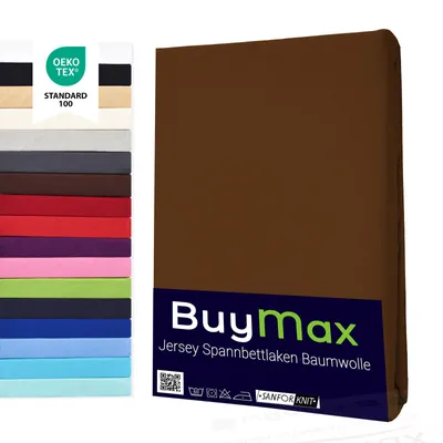 Produktbild von Buymax Topper Spannbettlaken Jersey Spannbetttuch 100% Baumwolle Bettlaken bis 12 cm Matratzenhöhe, 160x200 cm, Schokobraun