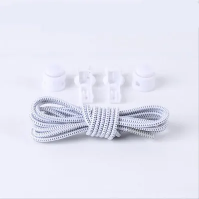 Produktbild von Elastische Schnürsenkel mit Schnellverschluss Schnellschnürsystem Schuhe Rund, Weiss-Schwarz