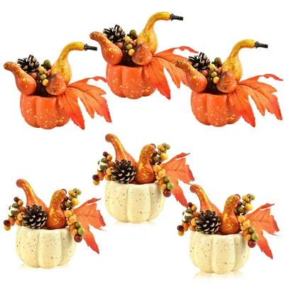 6er Set Kunstpumpkin-Dekorationen, Herbstlaub, Ahornblätter, Tannenzapfen