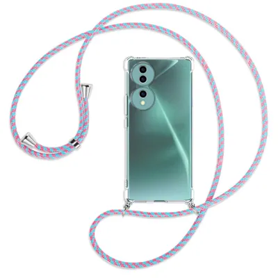 Produktbild von Handykette Backcover-Schutzhülle mit Band (Metall silberfarben) für Honor 70 5G (FNE-AN00, 6.67'') - pink/mint