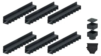Produktbild von 6x1m ACO Hexaline 2.0 Entwässerungsrinne Schlitzaufsatz Kunststoff + Revisionselement + Stirnwand Bodenrinne Terrassenrinne