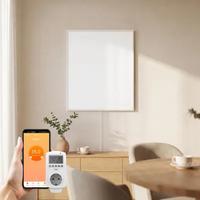 Produktbild von EMKE Infrarotheizung mit Thermostat, Weiß 59,5 x 50,5 cm 300 W Wandmontage