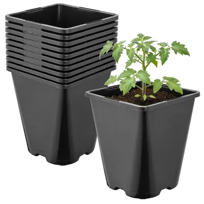Produktbild von Garronda 10 Stück Kunststoff eckig abgerundet mit Drainagelöchern für Garten (Schwarz, 11 x 11 x 12,5 cm (1L)) GD-KW-SR