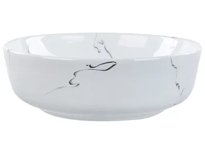 Zdjęcie produktu dla BELIANI Umywalka łazienkowa nablatowa blatowa biała ceramiczna efekt marmuru okrągła 42 x 42 cm styl glam