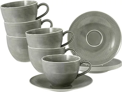 Produktbild von Seltmann Weiden Beat Color Glaze Teetassen mit Untertassen 6er Set Perlgrau
