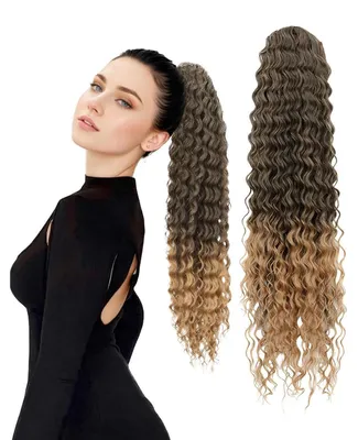 Obrázek produktu pro Paruka, cop, kudrnatá, 60 cm, ombre, hnědá a blond