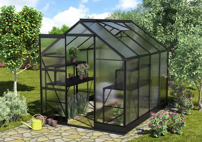 Obrázok produktu pre Skleník Vitavia Apollo 5000 polykarbonát 6 mm 195x261 cm čierny vr. základového rámu