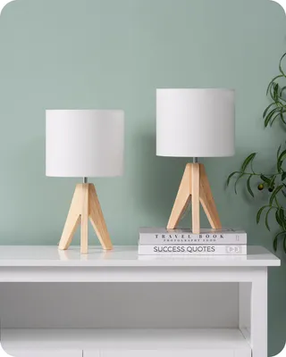 Produktbild von EDISHINE 2er Set Nachttischlampe Holz, LED-Tischlampe inkl. Leuchtmittel, Vintage Tischleuchte für Schlafzimmer, Wohnzimmer, Geschenk