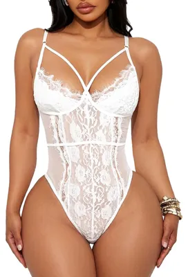 Zdjęcie produktu dla Bielizna damska Buitifo – body typu babydoll, dekolt V, materiał: polar (biały, rozmiar S)