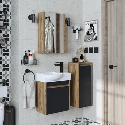 Produktbild von Roomart LEO Badmöbel-Set 4-teilig 46.5 cm breit, Anthrazit-Eiche