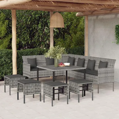 Obrázok produktu pre vidaXL 6-dielna záhradná jedálenská súprava s vankúšmi Grey Poly Rattan