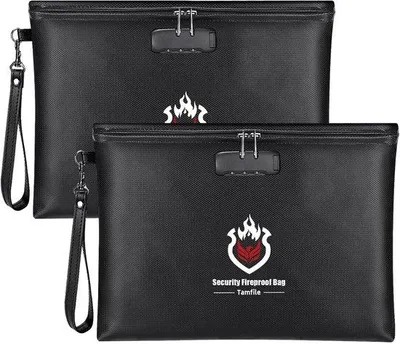 Obrázek produktu pro Sada 2 kusů ohnivzdorných aktovek, 37 × 26 cm, voděodolné, se zámkem, formát A4, na tablet, pas, peníze, černé