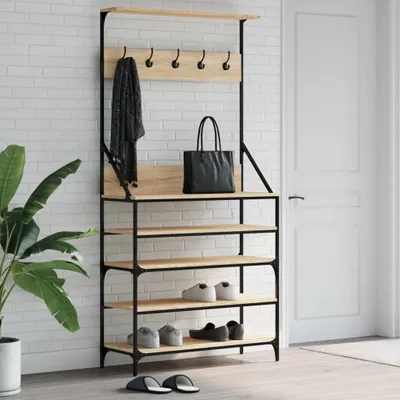 Obrázek produktu pro Stojan na oblečení a prostor pro obuv dub sonoma / 90 x 34 x 184 cm
