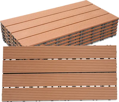 Obrázok produktu pre VINGO WPC terasové dosky s dreveným vzhľadom 60x30cm, 6 kusov = 1m² dlaždice podlahová krytina click dlaždice s click systémom podlahová krytina hnedá