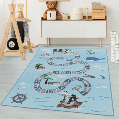 Produktbild von Carpetsale24 Kinderteppich Piraten Design Jungen Teppich, Spielteppich Kinderzimmer Teppich, Robust und Pflegeleicht, Grösse: 160x230 cm