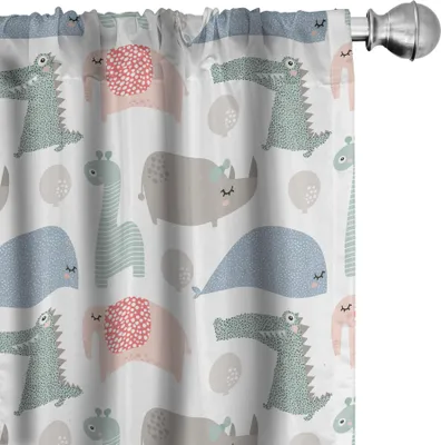 Produktbild von ABAKUHAUS Kindergarten Vorhänge, Gardinen, Rhinozeros Nashorn Krokodil und Elefant Ballon Dschungel Thema Muster, 2 Stück 75 x 225 cm, Mehrfarbig