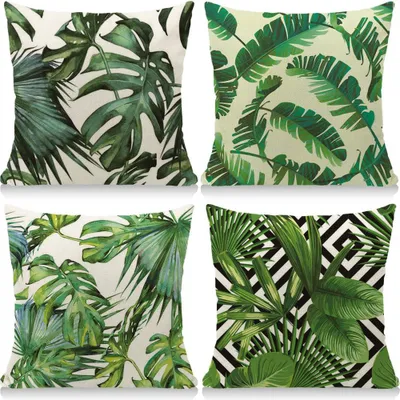Produktbild von Kissenbezüge 45 x 45 cm, dekorative Outdoor-Kissen mit atmungsaktivem Tropenpflanzenmotiv, einfarbig, für Sofakissen, Garten und Outdoor