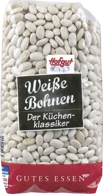 Produktbild von Hofgut Weisse Bohnen (500g Beutel) + usy Block