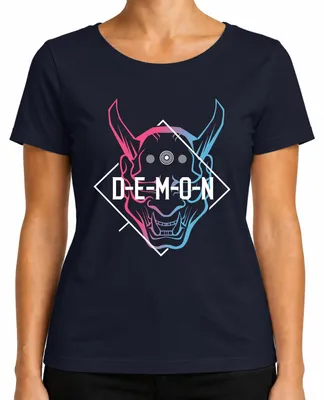 Zdjęcie produktu dla DEMON Oni Maske Halloween Anime Manga Gaming Vaporwave Streetwear Damen T-Shirt, Navy, L
