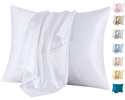 Produktbild von Seidenkissenbezug 21 Momme beidseitig mit Reißverschluss Hypoallergen weich atmungsaktiv 51x66 cm Weiß