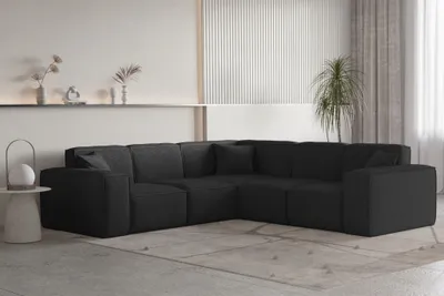 Produktbild von Ecksofa Designersofa CELES PREMIUM Stoff Ascot Bukla Schwarz Seite Universal
