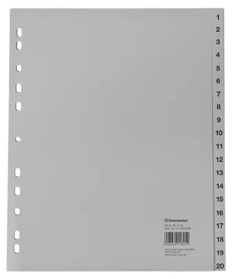 Produktbild von Soennecken Register 2134 DIN A4 1-20 volle Höhe Überbreite PP grau