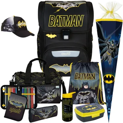 Produktbild von Scooli Schulranzen Jungen 1.Klasse Batman-EasyStart Schulranzen-Set 10tlg. mit Sporttasche, Brotdose, Trinkflasche, Schultüte und Basecap