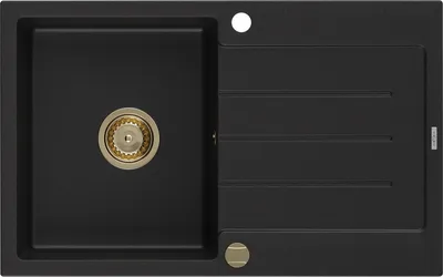 Produktbild von Mexen Bruno Granitspüle mit einem Becken und einer Abtropffläche 795 x 495 mm, Schwarz, Siphon Gold - 6513791010-77-G