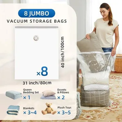 Produktbild von Famanu Vakuum-Aufbewahrungsbeutel Set - Extra große wiederverwendbare Beutel 80 cm für Kleidung und Bettwäsche