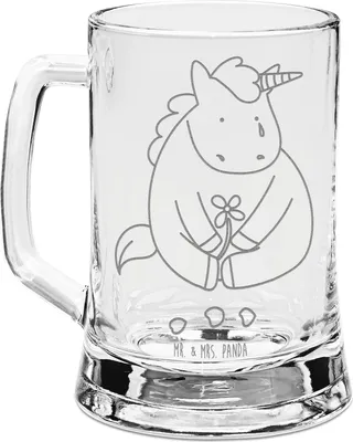 Produktbild von Mr. & Mrs. Panda Bierkrug Glas Einhorn Traurig - Transparent - Geschenk, Liebe, Humpen, Blume, Einhörner, Krug, Trauer, Freunde, Glaskrug, graviert, Seidel, Unicorn