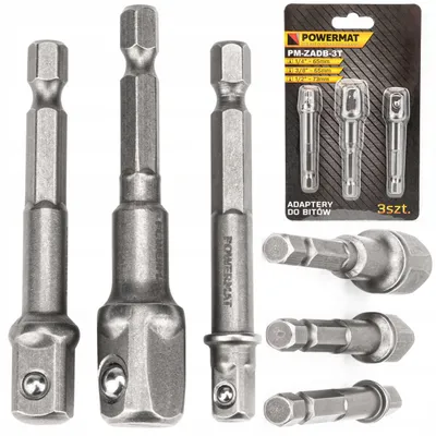 Obrázok produktu pre POWERMAT Sada vŕtacích adaptérov 1/2" 3/8" 1/4", 3ks, šesťhran PM-ZADB-3T