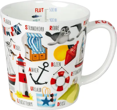 Produktbild von Kaffeebecher Küsten ABC, Kaffeetasse Tassen Teetassen Kaffeepott Henkelbecher Nordsee