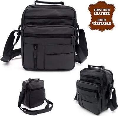 Produktbild von Schultertasche – Echtleder – Groß – Schwarz – Herren – Synthetikfutter