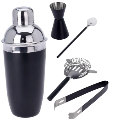 Zdjęcie produktu dla Koopman-Excellent Houseware zestaw shakerów i akcesoriów barowych, stal nierdzewna, czarny/srebrny