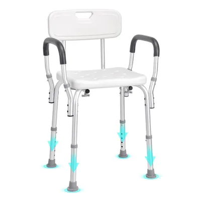 Image de Tabouret de douche Deluxe - Chaise de douche réglable en hauteur 390-520 mm - Tabouret de bain avec charge admissible de 158,8 kg - Siège de douche stable en alliage d'aluminium - Poignée de maintien pour baignoire - Blanc