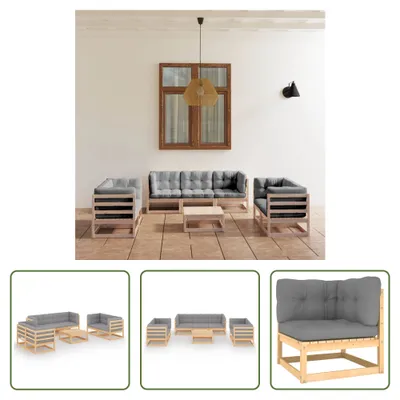 Produktbild von The Living Store 8-tlg. Garten-Lounge-Set mit Kissen Kiefer Massivholz