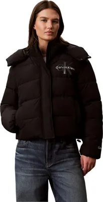Produktbild von Calvin Klein Damen Pufferjacke Matte Monologo mit Kapuze, Schwarz (Black), XL
