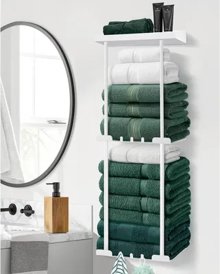 Image de Porte-serviettes - Étagère à serviettes - Rangement de salle de bain - Extensible - 38-75 cm - Blanc