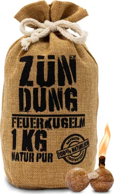Produktbild von ZÜNDUNG Grill- und Kaminanzünder 1kg nachhaltige Feuerkugeln aus Holz und Wachs - 100%Grillanzünder mit Docht zum anbrennen