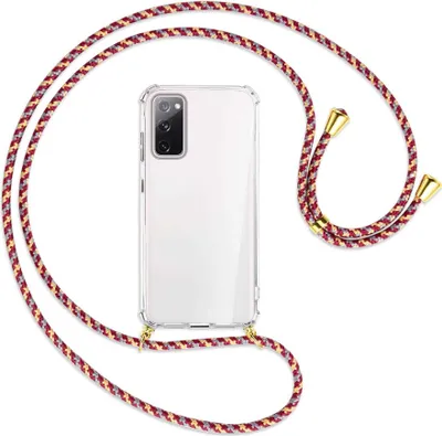 Produktbild von Handykette Backcover-Schutzhülle mit Band (Metall goldfarben) für Samsung Galaxy S20 FE / Lite - weinrot/gelb/grau