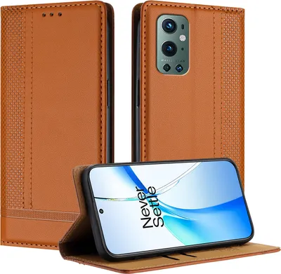 Image de Housse en cuir pour OnePlus 9 Pro Housse à rabat avec support Marron