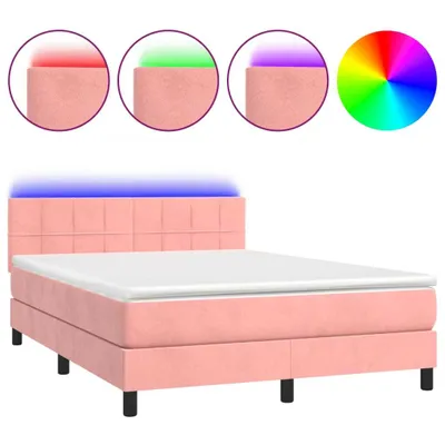 Produktbild von Boxspringbett mit Matratze & LED Rosa 140x200 cm Samt