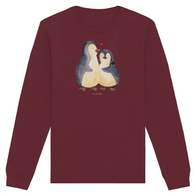 Produktbild von Mr. & Mrs. Panda Bio Sweatshirt Pinguin umarmen Größe XS - Burgundy - Geschenk, Hochzeitstag, Umarmung, Baumwoll Pullover, Verliebt, Liebe, Verlobung, Sweater, Pulli