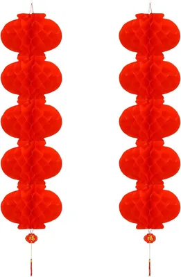 Imagen del producto de Linternas chinas rojas, 22 cm, 10 unidades. Linternas de papel rojas, dispuestas en dos filas de cinco, ideales para el Año Nuevo, el Festival de la Primavera o bodas