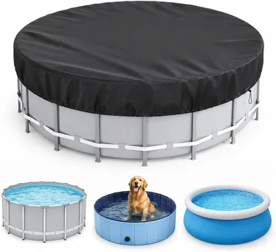 Produktbild von Poolabdeckung 420D Poolplane Rund Sommer & Winter Ø366 | für Ø320-360cm Pools, Wasserdicht UV-Schutz Poolcover mit Kordelzug & Erdankern für Oberirdische Pools, Trampoline, für Gartenpool, Saison Schutz