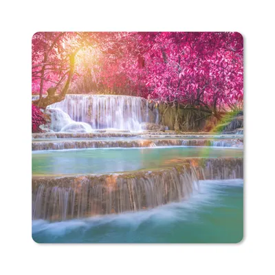 Produktbild von MuchoWow® Mauspad Mousepad Wasserfall - Regenbogen - Bäume - Rosa - Natur 20x20 cm - Mousepads - Maus Mat - Pad - Mausunterlage - Desk Mat - Bureauartikeln